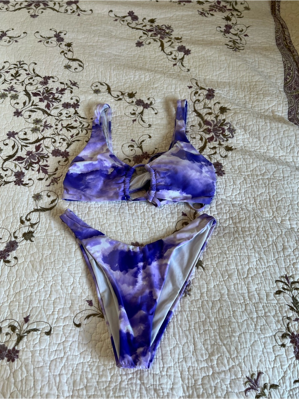 Mermaid Swimwear inc.
Purple & White Tie Dye Ring Tie Bikini Set 2PC Size S